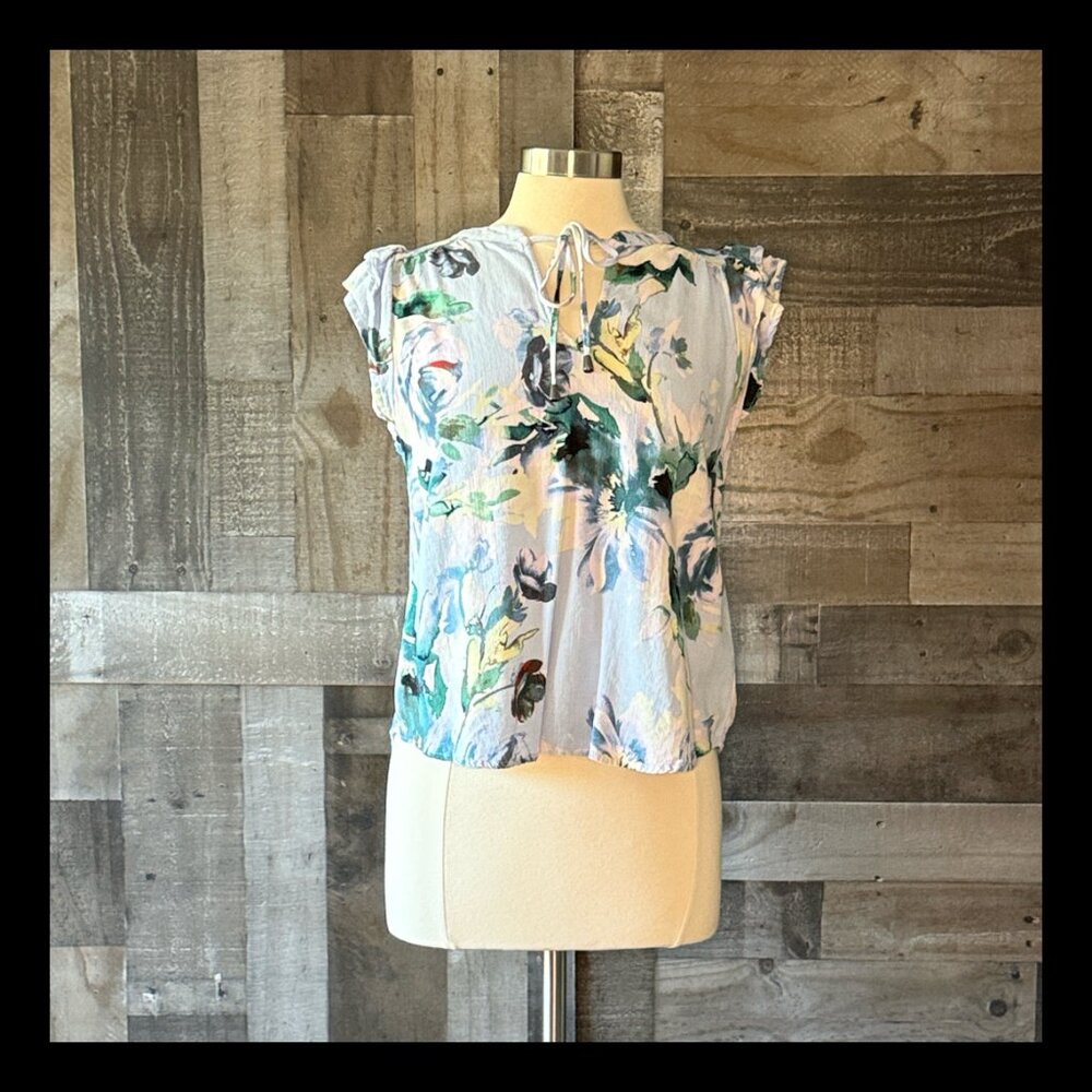 Cupio ruffle sleeve top medium pastel floral linen feminine coastal resortwear